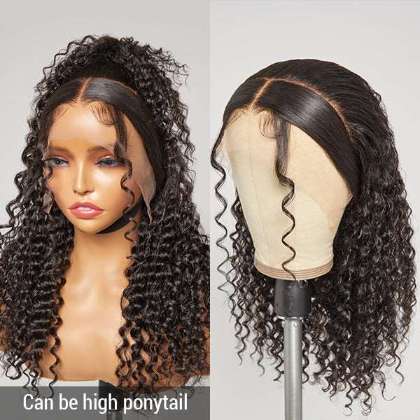 Limited Design | Zoe Unique Sleek-top Deep Wave 13x4 Frontal Lace Mid Part Long Wig 100% Human Hair