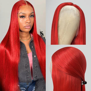 Red Glueless Lace Wigs 13x4 HD Front Wigs 180% Density Long Straight Wig