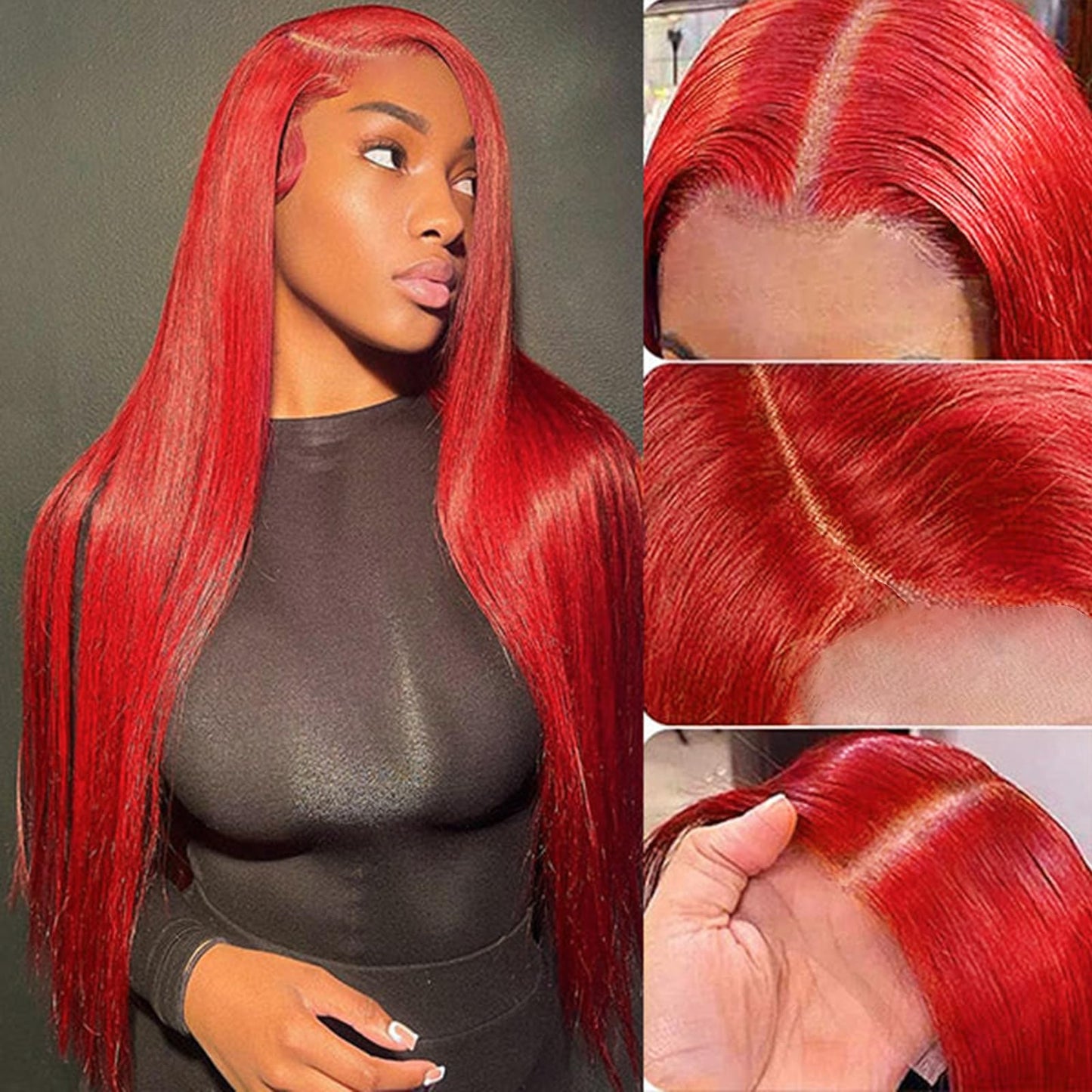 Red Glueless Lace Wigs 13x4 HD Front Wigs 180% Density Long Straight Wig