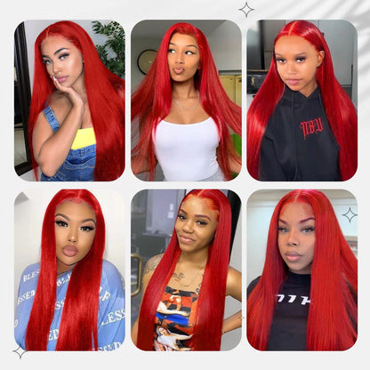 Red Glueless Lace Wigs 13x4 HD Front Wigs 180% Density Long Straight Wig