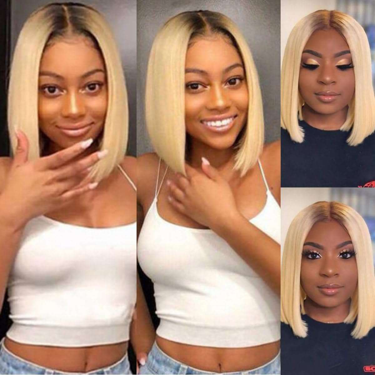 4/613 Ombre Blonde Lace Front Bob Wigs Human Hair Short 13x4 Bob Wig