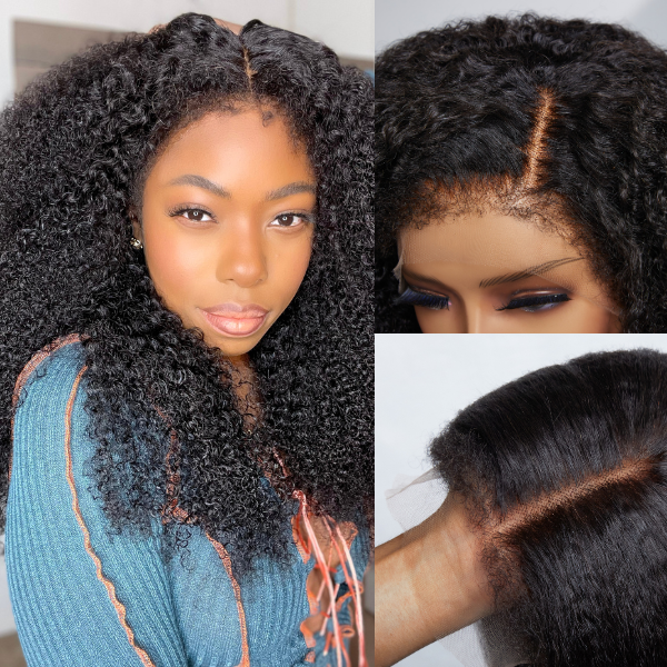 Realistic Kinky Edges Afro Curly Long Wig 100% Human Hair