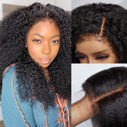 Realistic Kinky Edges Afro Curly Long Wig 100% Human Hair