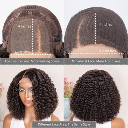 Deep Kinky Curly Glueless Wear and Go Glueless Wigs 4x4 Closure Lace Wig 100% Human Hair