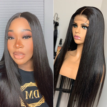 Effortless Straight 13x4 Closure Lace Glueless Free Part Long Wig 100% Human Hair