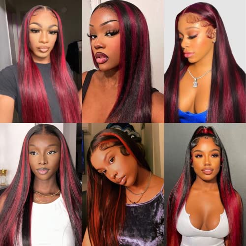 Highlight Red Lace Front Wig Human Hair Pre Plucked Colored Straight Wig