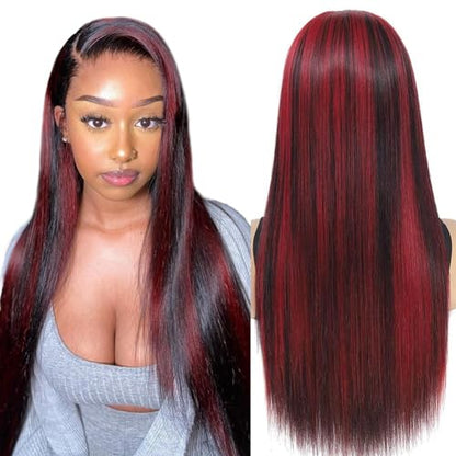 Highlight Red Lace Front Wig Human Hair Pre Plucked Colored Straight Wig