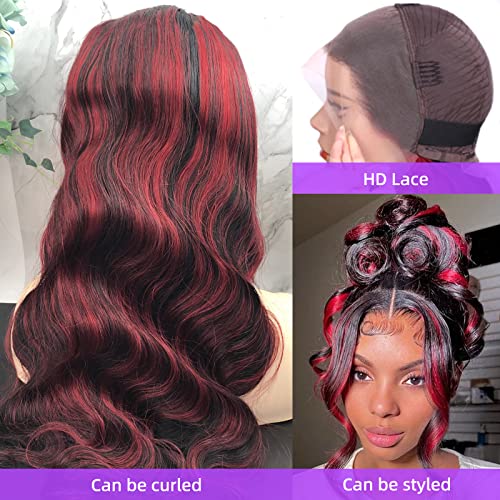 Highlight Red Lace Front Wig Human Hair Pre Plucked Colored Straight Wig