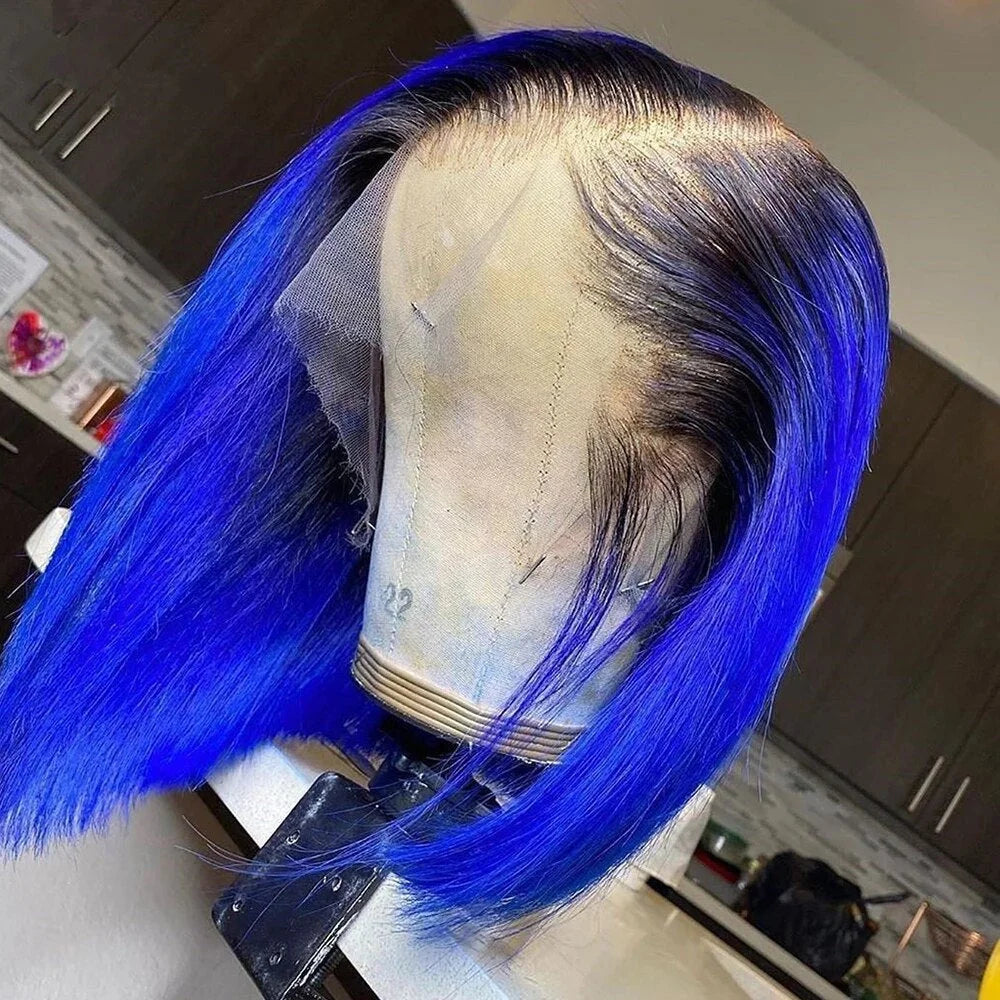 200% Density Ombre Blue Transparent Lace Front Bob Wig