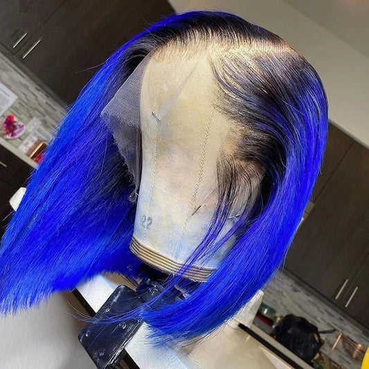 200% Density Ombre Blue Transparent Lace Front Bob Wig