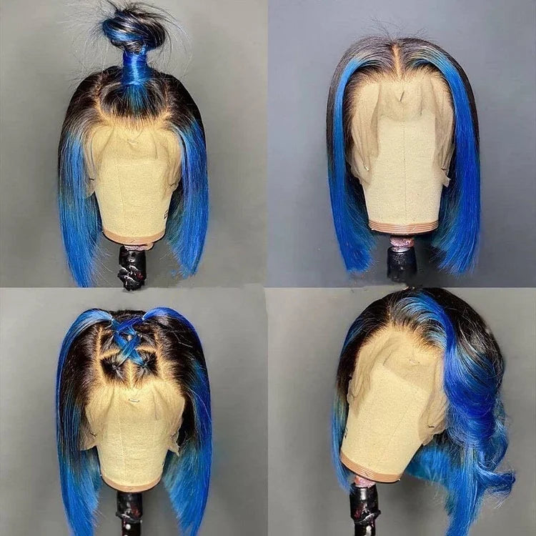 200% Density Ombre Blue Transparent Lace Front Bob Wig