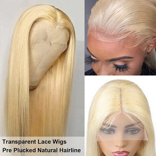 613 Glueless 360 Lace Human Hair Wigs Transparent Blonde Straight Frontal Wig