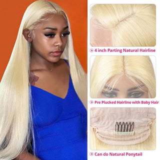 613 Glueless 360 Lace Human Hair Wigs Transparent Blonde Straight Frontal Wig