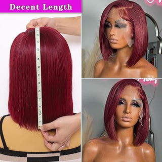 180 Density Dark Burgundy 99J Lace Front Bob Wig Human Hair