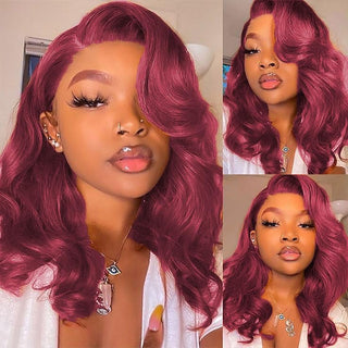 99J Burgundy 180%  Density Bob Wig Human Hair 13x4 Frontal Lace Wig