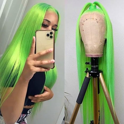 Green Color Hair 180 Density Wear and Go Straight Front Wig