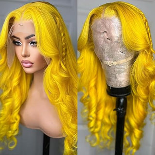 Sexy Yellow 13x4 Front Lace Front Wigs Long Natural Wavy