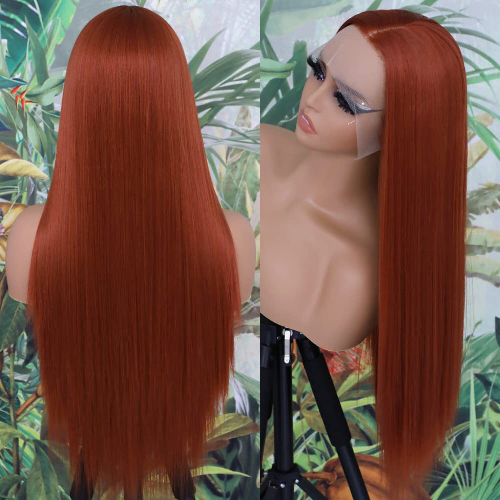 Season Limited! Ginger Orange Straight Virgin Hair Lace Frontal Wig Fall hairstyle