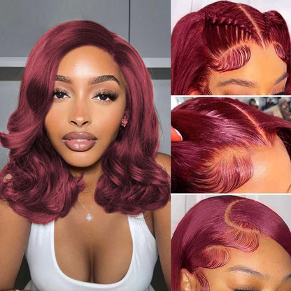 99J Burgundy 180%  Density Bob Wig Human Hair 13x4 Frontal Lace Wig