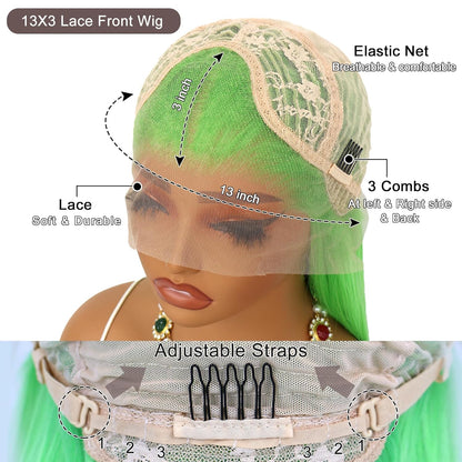 Green Color Hair 180 Density Wear and Go Straight Front Wig