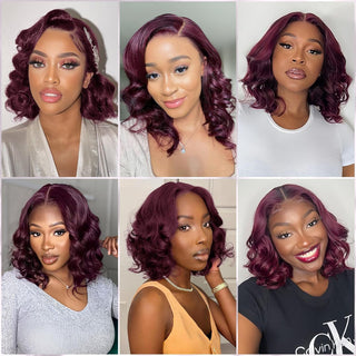 180 Density Dark Burgundy 99J Lace Front Bob Wig Human Hair