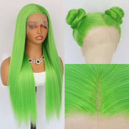 Green Color Hair 180 Density Wear and Go Straight Front Wig