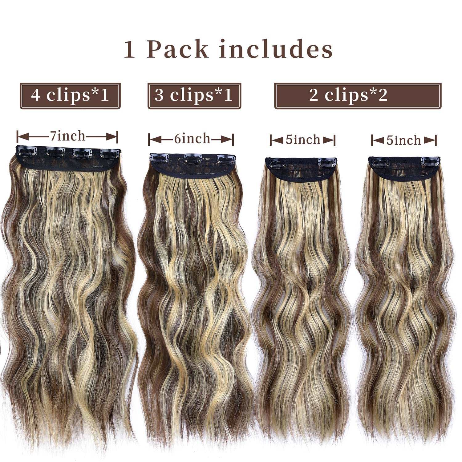 Clip in Human Hair 4PCS  Blonde Highlighted Medium Brown Body Wave Hair