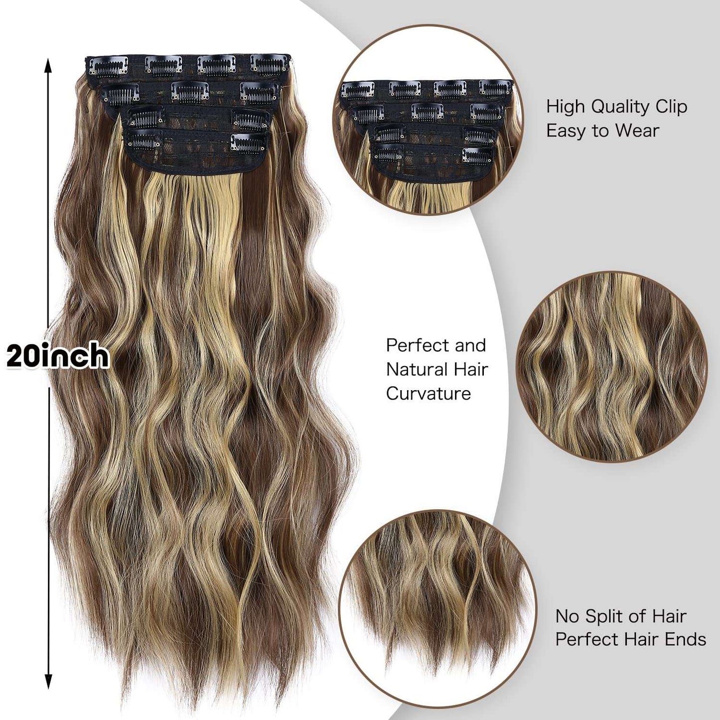 Clip in Human Hair 4PCS  Blonde Highlighted Medium Brown Body Wave Hair