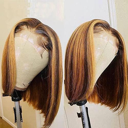 Put On And Go 4x4 Pre-Cut Lace Closure Wig Honey Blonde Highlight Color Glueless Bob Wig