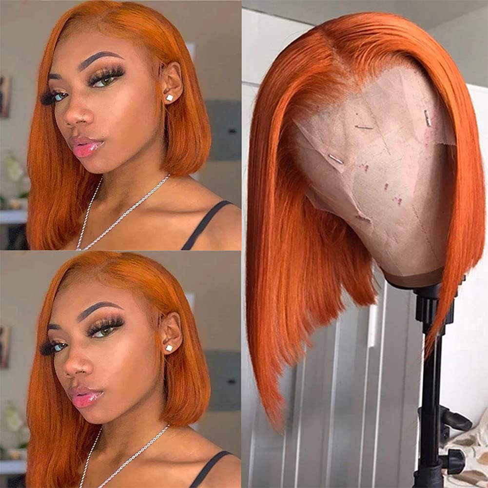 Orange Bob Wigs 10Inches Silky Straight 13x4  Lace Front Wig