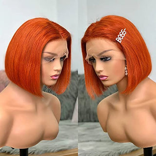 Orange Bob Wigs 10Inches Silky Straight 13x4  Lace Front Wig