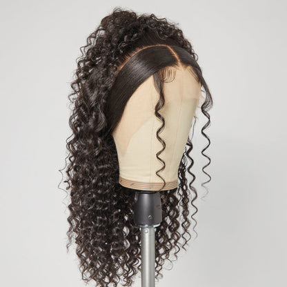 Limited Design | Zoe Unique Sleek-top Deep Wave 13x4 Frontal Lace Mid Part Long Wig 100% Human Hair