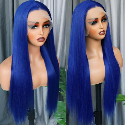 Long Straight  Wear and Go Wig Glueless Dark Blue Wig Human Hair