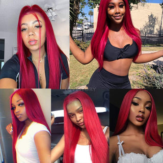 Red Glueless Lace Wigs 13x4 HD Front Wigs 180% Density Long Straight Wig