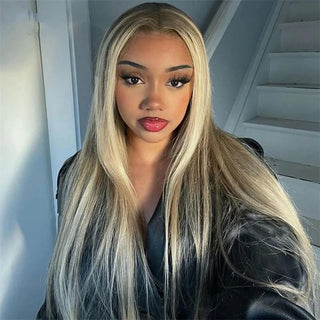 Ash Blonde Grey Highlight Wig Human Hair 13x4 Straight Lace Frontal Wig Brazilian 613 Colored