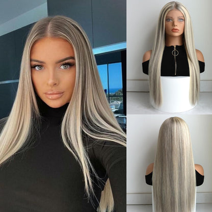 Ash Blonde Grey Highlight Wig Human Hair 13x4 Straight Lace Frontal Wig Brazilian 613 Colored