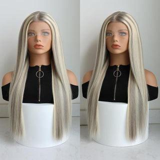 Ash Blonde Grey Highlight Wig Human Hair 13x4 Straight Lace Frontal Wig Brazilian 613 Colored