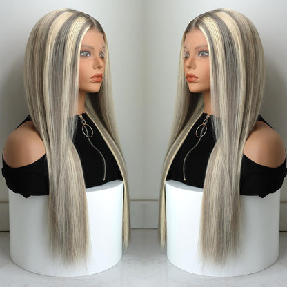 Ash Blonde Grey Highlight Wig Human Hair 13x4 Straight Lace Frontal Wig Brazilian 613 Colored