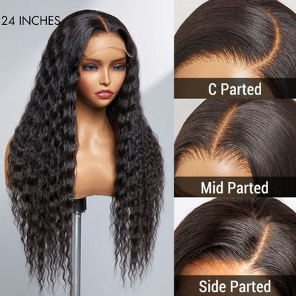 Water Wave Lace Front Wigs Human Hair Glueless Mid Part Long Wig 100% Human Hair