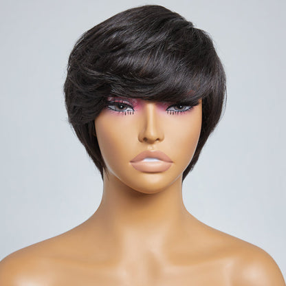 Boss Vibe With Side-swept Bangs No Lace Glueless Short Wig 100% Human Hair