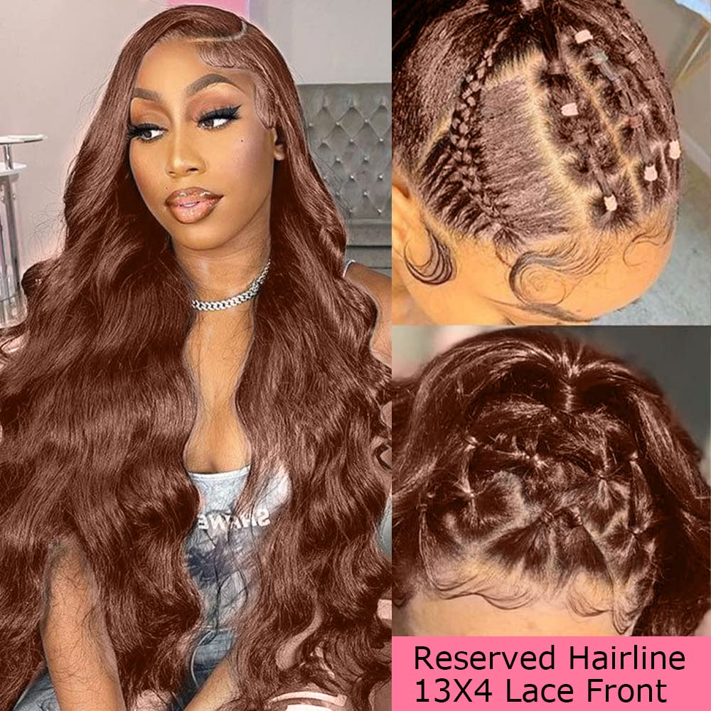 200% Density 13x4 Auburn Brown Body Wave Lace Front Wigs