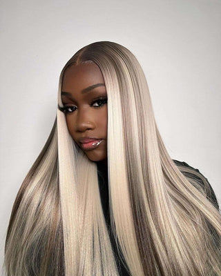 Blonde Highlights Hair Color 13x4 Lace Front Wig Long Straight Hair Wigs Platinum Blonde human Hair