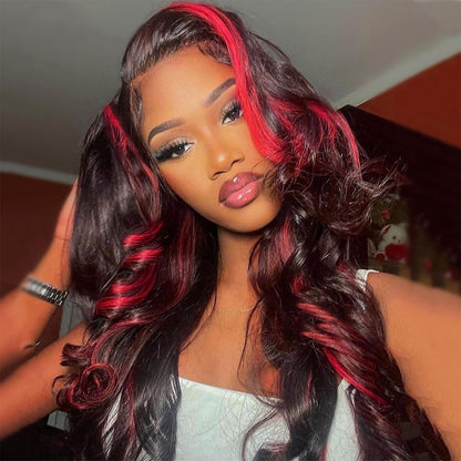 Highlight Red Lace Front Wig Human Hair Pre Plucked Colored Straight Wig