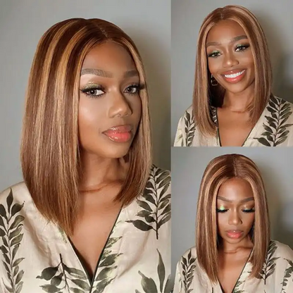 Put On And Go 4x4 Pre-Cut Lace Closure Wig Honey Blonde Highlight Color Glueless Bob Wig