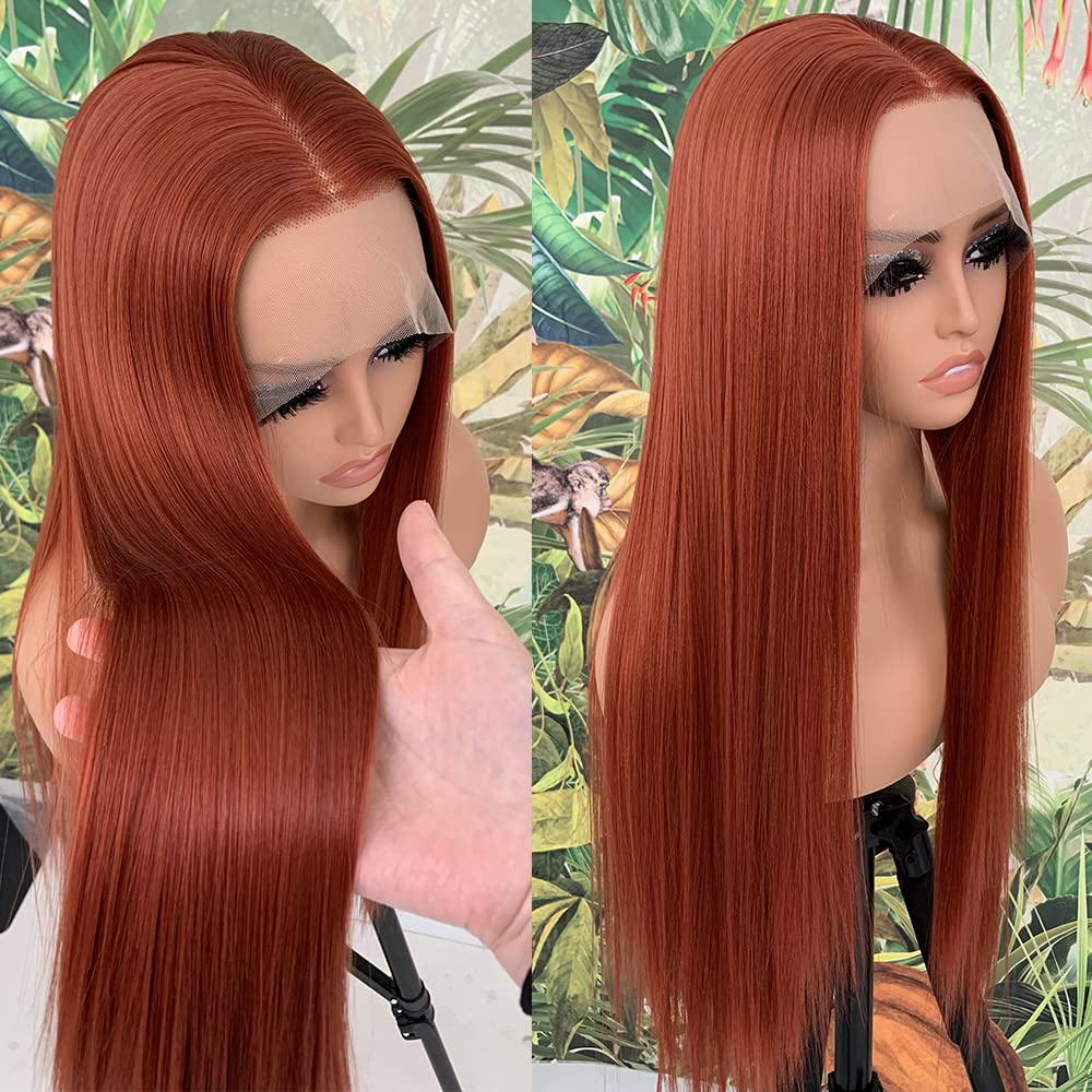 Season Limited! Ginger Orange Straight Virgin Hair Lace Frontal Wig Fall hairstyle