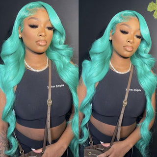 Green Body Wave Lace Front Wig Human Hair 180% Density