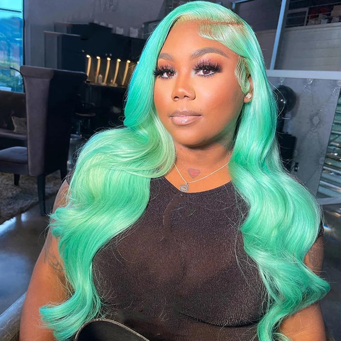 Green Body Wave Lace Front Wig Human Hair 180% Density