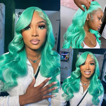 Green Body Wave Lace Front Wig Human Hair 180% Density