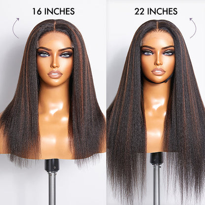 Highlight Kinky Straight Mid Part Glueless 5x5 Closure Undetectable  Lace Wig