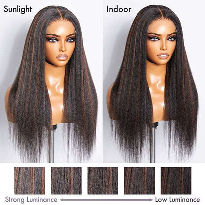 Highlight Kinky Straight Mid Part Glueless 5x5 Closure Undetectable  Lace Wig